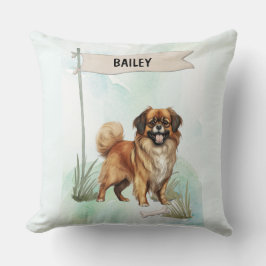 Tibetan Spaniel Watercolor Personalized Dog クッション