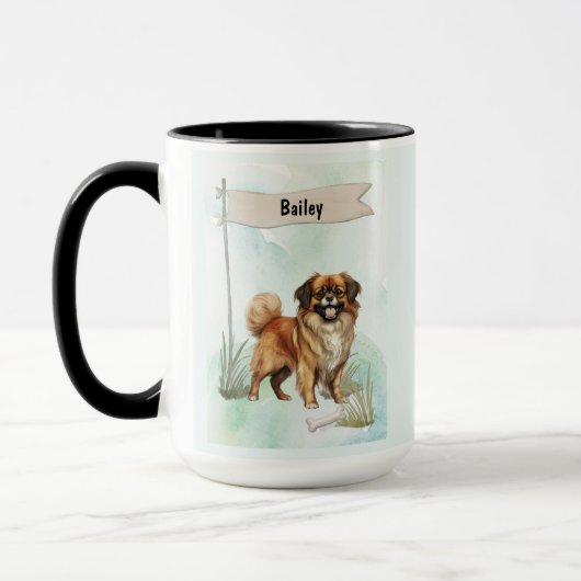 Tibetan Spaniel Watercolor Personalized Dog マグカップ (左)