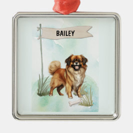 Tibetan Spaniel Watercolor Personalized Dog メタルオーナメント