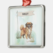Tibetan Spaniel Watercolor Personalized Dog メタルオーナメント (左)