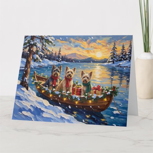 Tibetan Terrier Christmas Boat Holiday カード (正面)