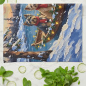 Tibetan Terrier Christmas Boat Holiday キッチンタオル (折り畳み)