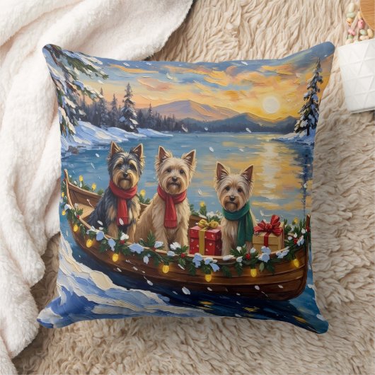 Tibetan Terrier Christmas Boat Holiday クッション (ブランケット)