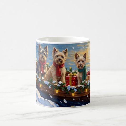 Tibetan Terrier Christmas Boat Holiday コーヒーマグカップ (中央)