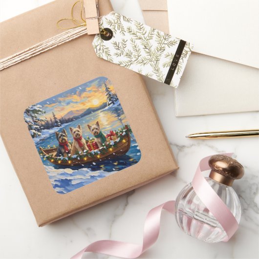 Tibetan Terrier Christmas Boat Holiday スクエアシール (ギフト)