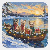 Tibetan Terrier Christmas Boat Holiday スクエアシール (正面)