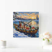 Tibetan Terrier Christmas Boat Holiday スクエア壁時計 (ホーム)
