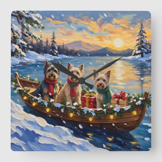 Tibetan Terrier Christmas Boat Holiday スクエア壁時計 (正面)