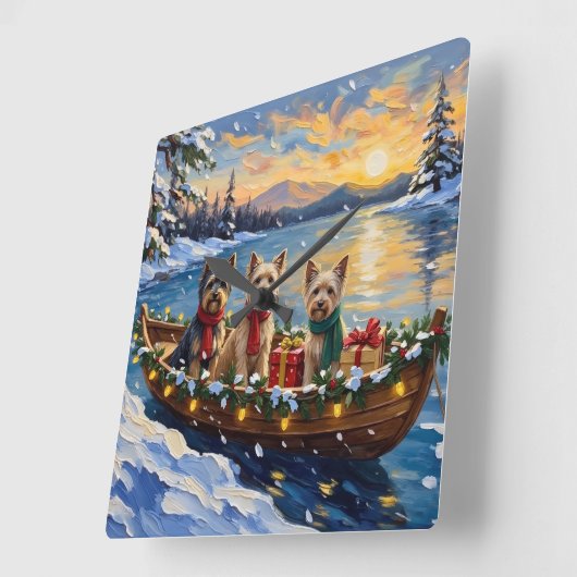 Tibetan Terrier Christmas Boat Holiday スクエア壁時計 (傾斜)