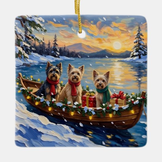 Tibetan Terrier Christmas Boat Holiday セラミックオーナメント (正面)