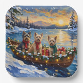 Tibetan Terrier Christmas Boat Holiday ペーパープレート (正面)