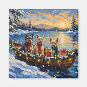 Tibetan Terrier Christmas Boat Holiday マグネット (正面)