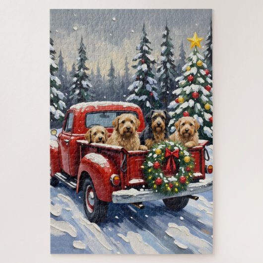 Tibetan Terrier Christmas Red Truck Holiday ジグソーパズル (縦)