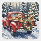 Tibetan Terrier Christmas Red Truck Holiday スクエアシール (正面)