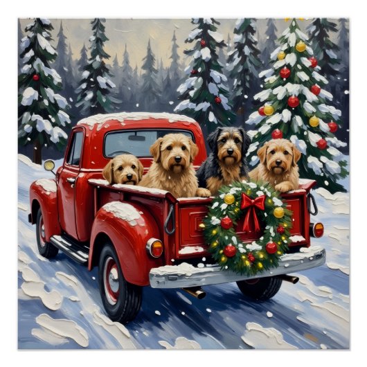 Tibetan Terrier Christmas Red Truck Holiday ポスター (正面)
