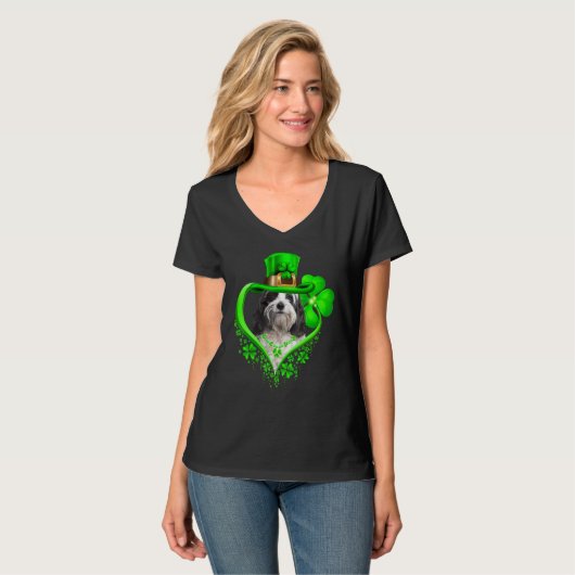 Tibetan Terrier Dog St Patricks Day Lover Irish Sh Tシャツ (正面フル)