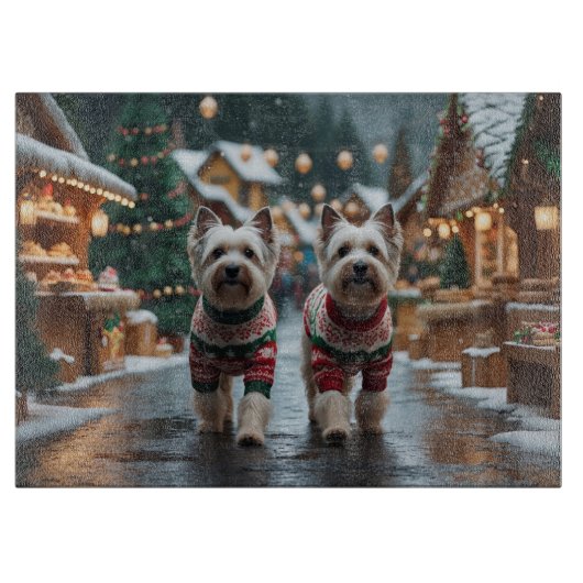 Tibetan Terrier Dogs Christmas Snow Holiday カッティングボード (正面)