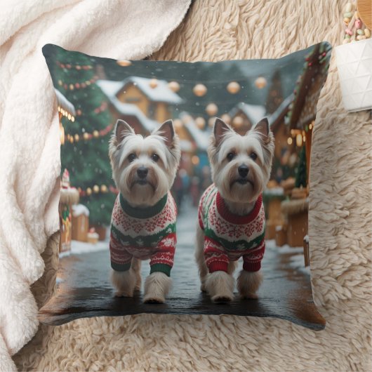 Tibetan Terrier Dogs Christmas Snow Holiday クッション (ブランケット)