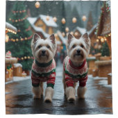 Tibetan Terrier Dogs Christmas Snow Holiday シャワーカーテン (正面)