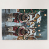 Tibetan Terrier Dogs Christmas Snow Holiday ジグソーパズル (横)