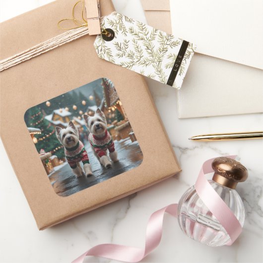 Tibetan Terrier Dogs Christmas Snow Holiday スクエアシール (ギフト)