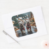 Tibetan Terrier Dogs Christmas Snow Holiday スクエアシール (封筒)