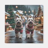 Tibetan Terrier Dogs Christmas Snow Holiday マグネット (正面)