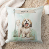 Tibetan Terrier Watercolor Personalized Dog クッション (ブランケット)