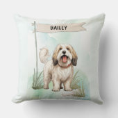 Tibetan Terrier Watercolor Personalized Dog クッション (正面)