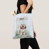 Tibetan Terrier Watercolor Personalized Dog トートバッグ (クローズアップ)