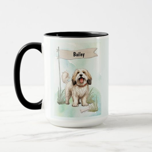 Tibetan Terrier Watercolor Personalized Dog マグカップ (左)