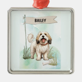 Tibetan Terrier Watercolor Personalized Dog メタルオーナメント