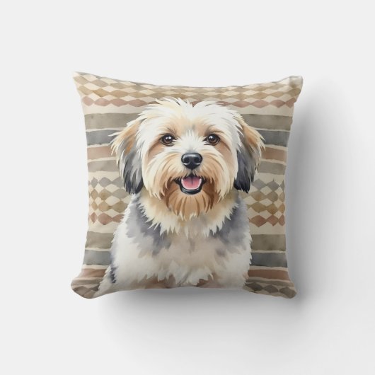 Tibetan Terrier Watercolor Textile Pattern Art クッション (正面)