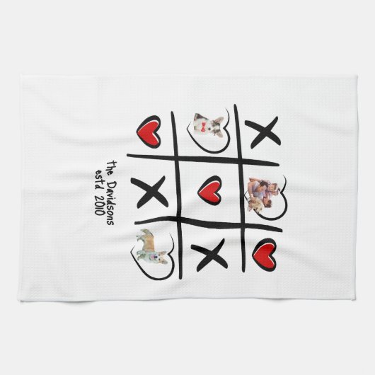Tic-Tac-Toe写真パーソナライズされた キッチンタオル (横)
