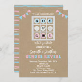 Tic Tac Toe男の子または女の子の性別の公開 招待状 (正面/裏面)