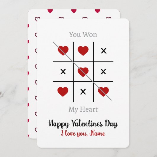 Tic-Tac-Toe:あなたは私のハートバレンタインデーのカードを獲得した ノートカード (正面/裏面)