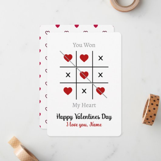 Tic-Tac-Toe:あなたは私のハートバレンタインデーのカードを獲得した ノートカード (正面/裏面インサイチュ)