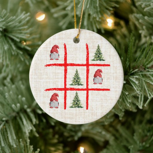 Tic Tac Toe Xmas Trees – Cozy Linen Scandinavian セラミックオーナメント (ツリー)