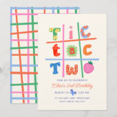 Tic Tac Two ガールズ 2歳の誕生日パーティーの招待状 招待状 (正面/裏面)
