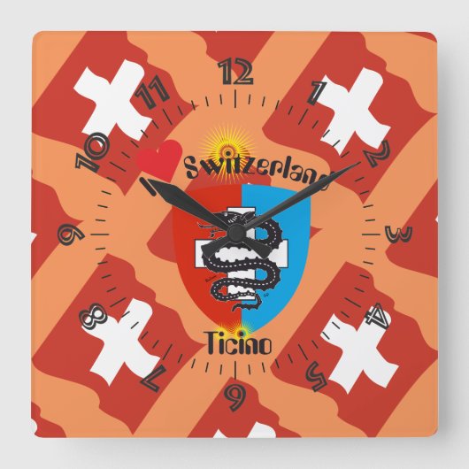 Ticino Schweiz Suisse Svizzera Svizra Uhr スクエア壁時計 (正面)