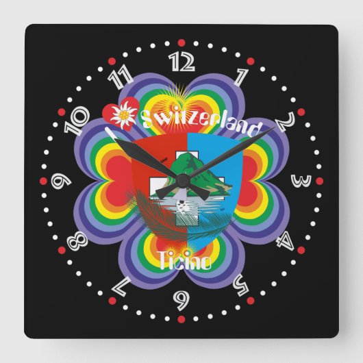 Ticino Schweiz Suisse Svizzera Svizra Uhr スクエア壁時計 (正面)