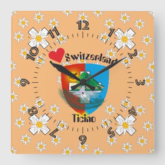 Ticino Schweiz Suisse Svizzera Svizra Uhr スクエア壁時計 (正面)