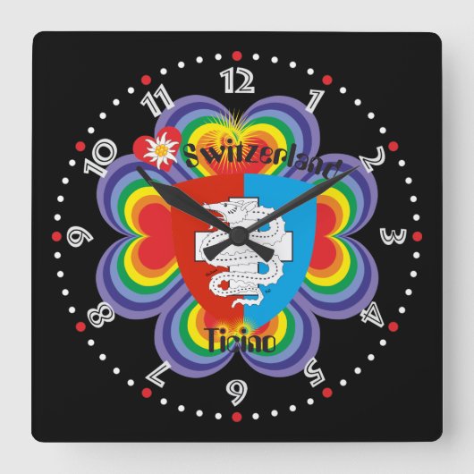Ticino Schweiz Suisse Svizzera Svizra Uhr スクエア壁時計 (正面)