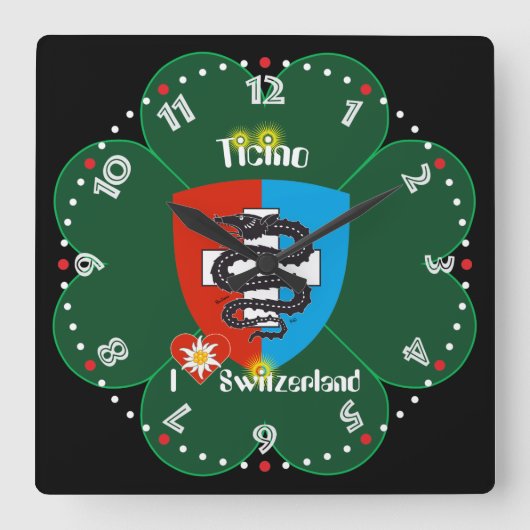 Ticino Schweiz Suisse Svizzera Svizra Uhr スクエア壁時計 (正面)
