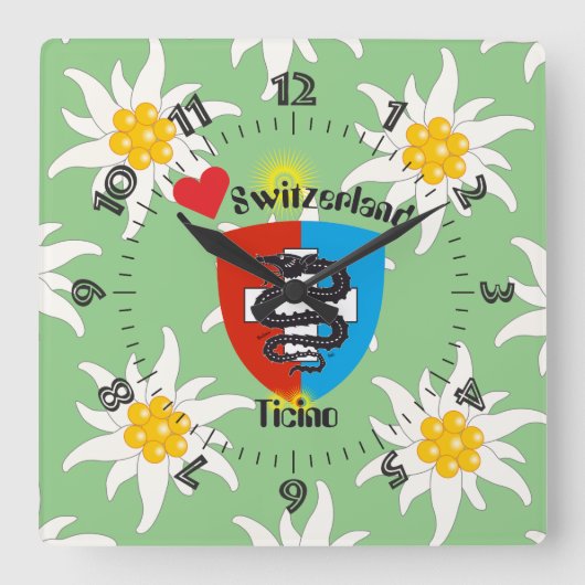 Ticino Schweiz Suisse Svizzera Svizra Uhr スクエア壁時計 (正面)