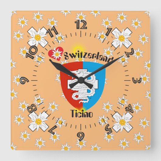 Ticino Schweiz Suisse Svizzera Svizra Uhr スクエア壁時計 (正面)