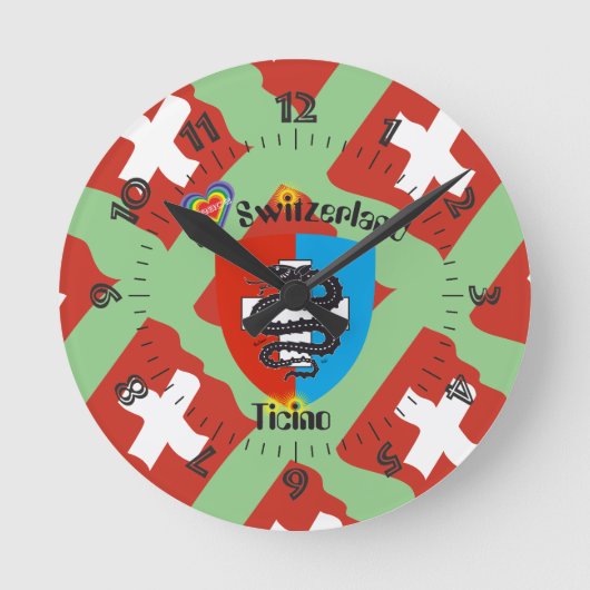 Ticino Schweiz Suisse Svizzera Svizra Uhr ラウンド壁時計 (正面)
