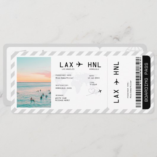 Ticket Plane Surprise Trip Travel Boarding Pass 招待状 (正面/裏面)