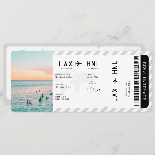 Ticket Plane Surprise Trip Travel Boarding Pass 招待状 (正面/裏面)