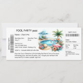 Ticket-Style Pool Party Invitation – Birthday Bash 招待状 (正面)